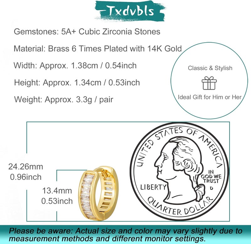 Txdvbls Store أقراط هووب للرجال | أقراط هاجي مطلية بالذهب عيار 14 قيراط، خفيفة الوزن ومزينة بحجر CZ لمستخدمي الأذن الحساسة - Image 5